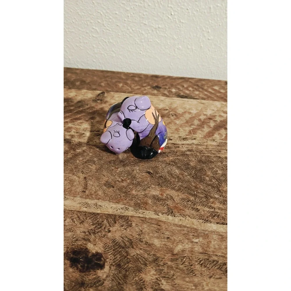 Salt & Pepper Shakers Pigs Mexican Redware Pottery ‎ Hand Painted Purple